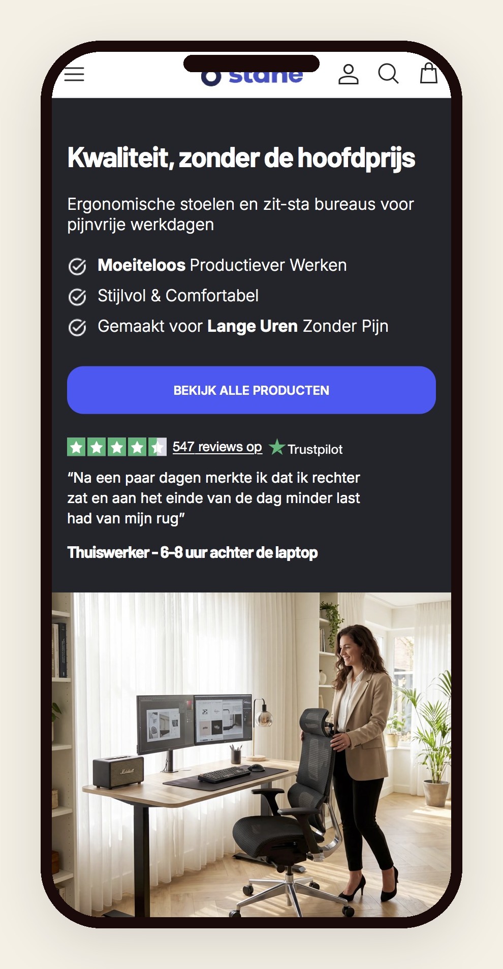 Stane Shopify store mobile view 1