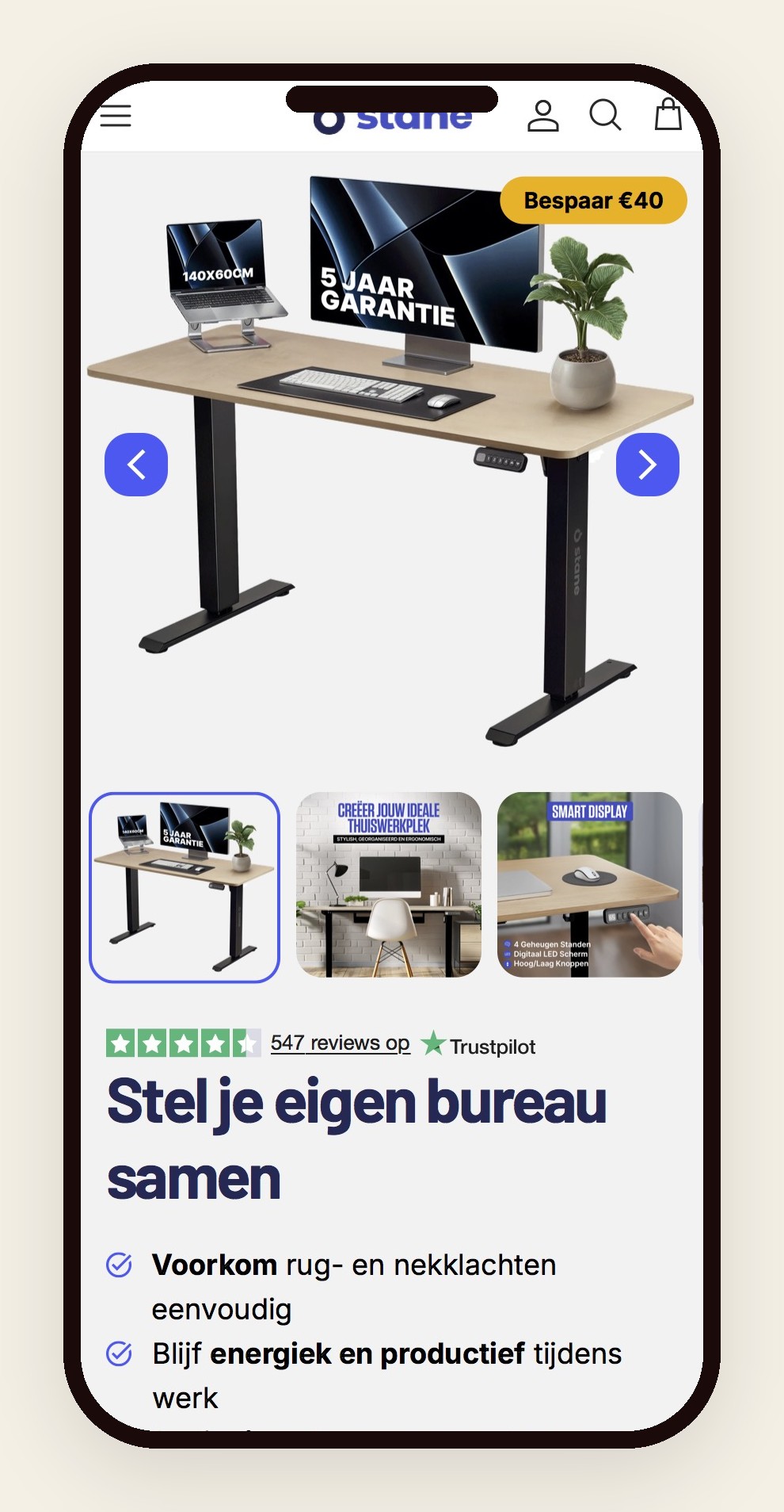 Stane Shopify store mobile view 2