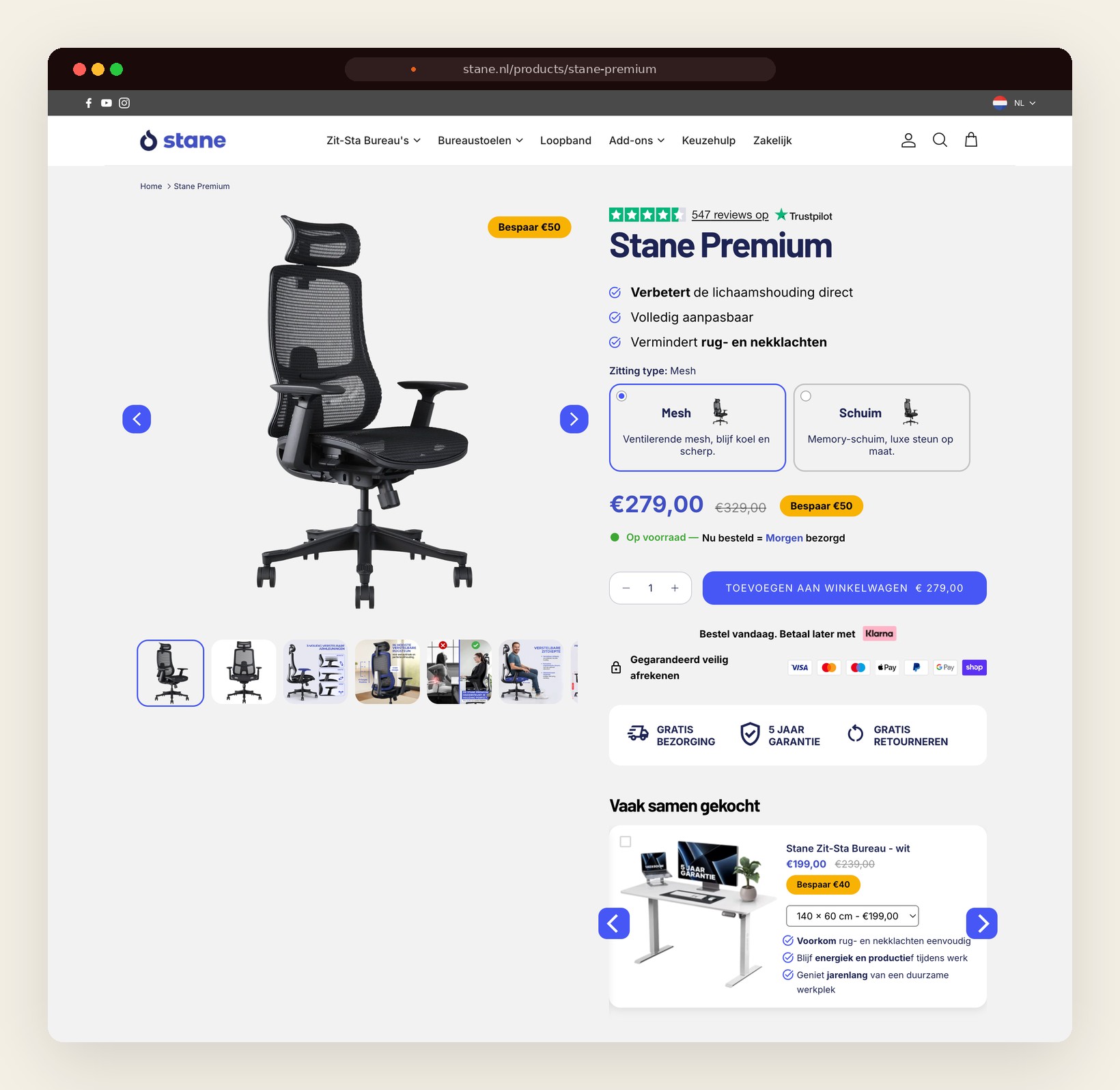 Stane product page for a chair, rebuilt in custom Liquid