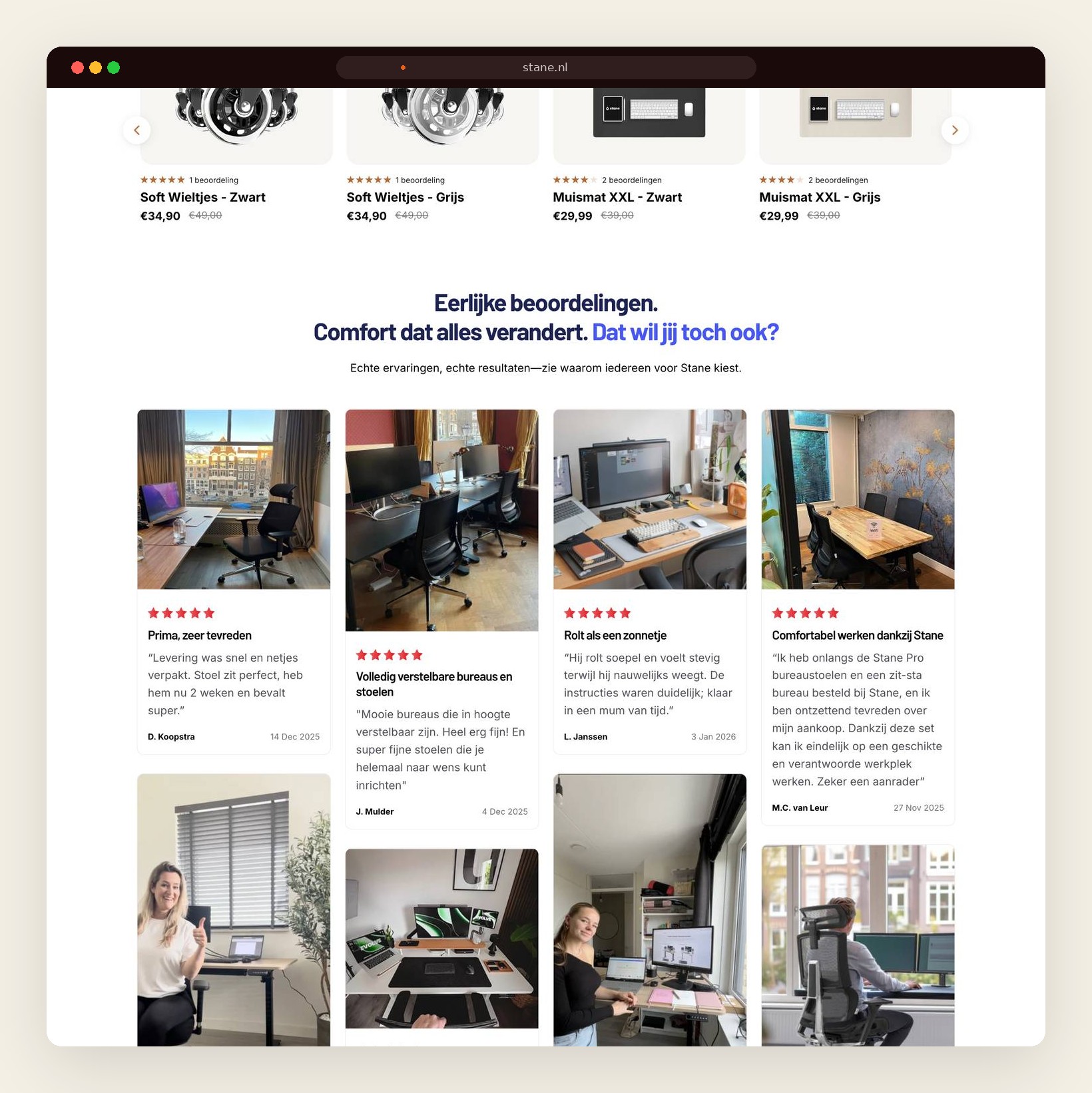 Customer reviews section on the rebuilt Stane Shopify store