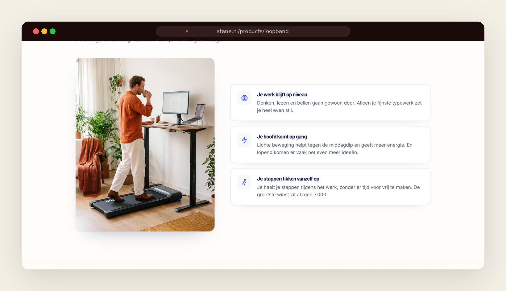 Custom Liquid feature section on a Stane treadmill product page